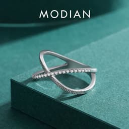 image-MODIAN Authentic 925 Sterling Silver Sparkling Clear CZ Cross Ring For Women Simple Design Ring Fine Jewerlry Gift Accessories