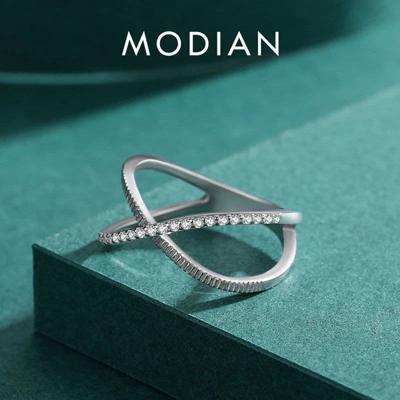 image-MODIAN Authentic 925 Sterling Silver Sparkling Clear CZ Cross Ring For Women Simple Design Ring Fine Jewerlry Gift Accessories