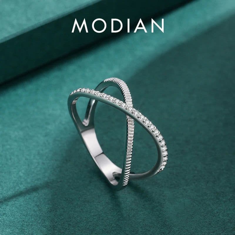 image-MODIAN Authentic 925 Sterling Silver Sparkling Clear CZ Cross Ring For Women Simple Design Ring Fine Jewerlry Gift Accessories