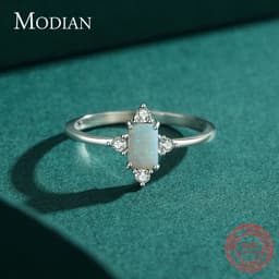 image-Modian Real 925 Sterling Silver Rings For Women Shining Crown Opal Finger Ring Classic Luxury Wedding Statement Jewelry Anel