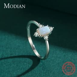image-Modian Real 925 Sterling Silver Rings For Women Shining Crown Opal Finger Ring Classic Luxury Wedding Statement Jewelry Anel