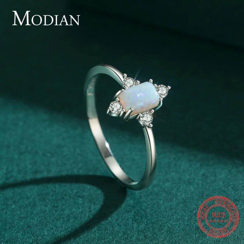 image-Modian Real 925 Sterling Silver Rings For Women Shining Crown Opal Finger Ring Classic Luxury Wedding Statement Jewelry Anel
