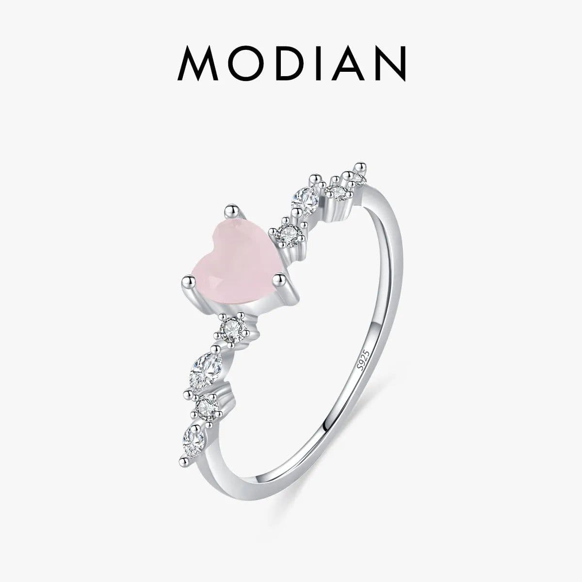 image-MODIAN 925 Sterling Silver Elegant Pink Crystal Heart Finger Rings For Women Birthday Romantic Gift Fine Jewelry Accessories