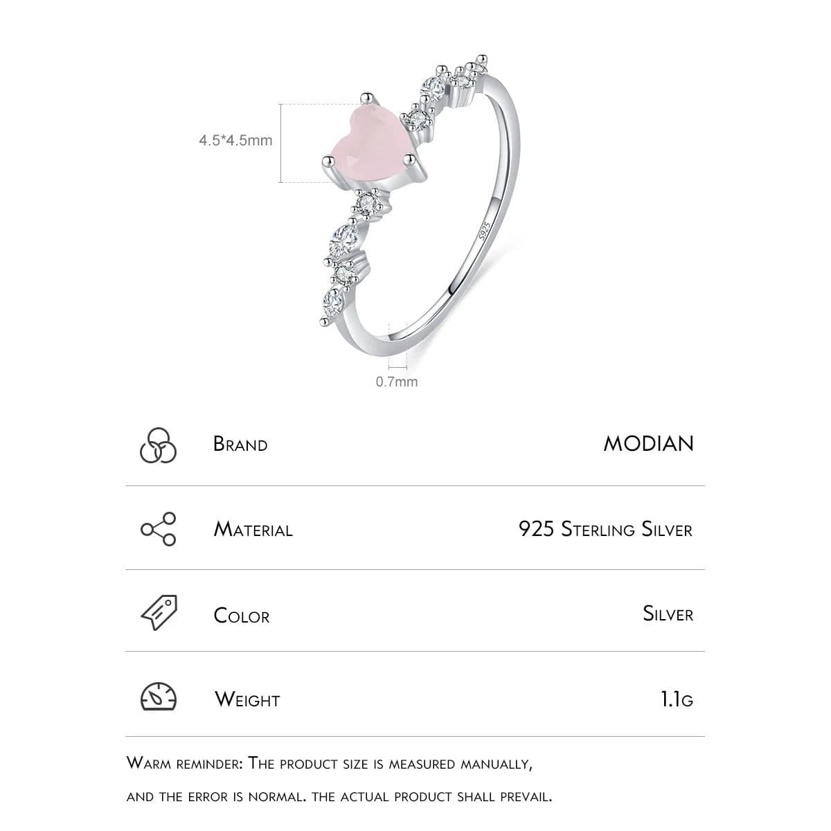 image-MODIAN 925 Sterling Silver Elegant Pink Crystal Heart Finger Rings For Women Birthday Romantic Gift Fine Jewelry Accessories