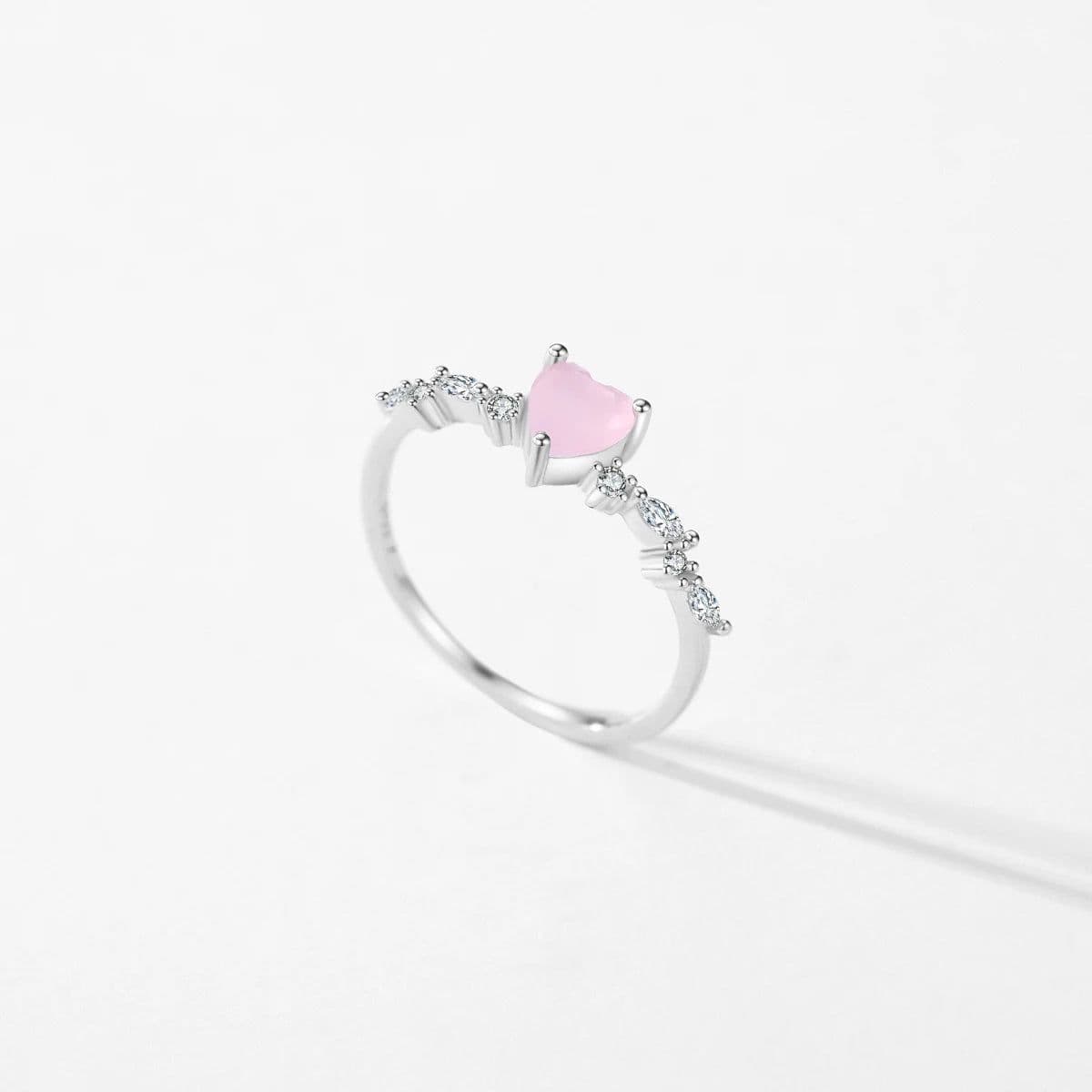 image-MODIAN 925 Sterling Silver Elegant Pink Crystal Heart Finger Rings For Women Birthday Romantic Gift Fine Jewelry Accessories