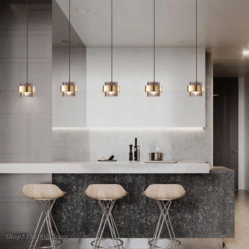 image-modern gold Cylindrical glass led pendant lights nordic Living Room Dining Room lustre kitchen Hanging Lamps home decor fixtures