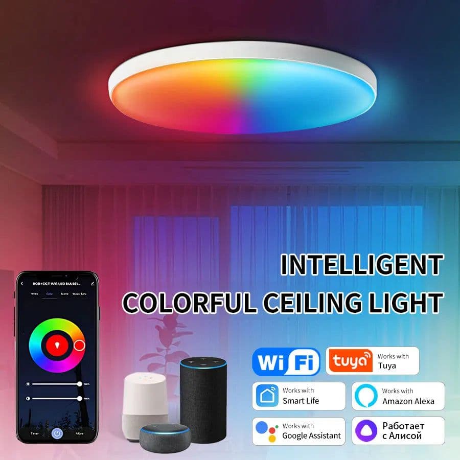 image-Tuya WiFi Smart LED Ceiling Light AC220V 24W RGB For Bedroom Living Room Home Decor Round Light Works With Alexa Google Home
