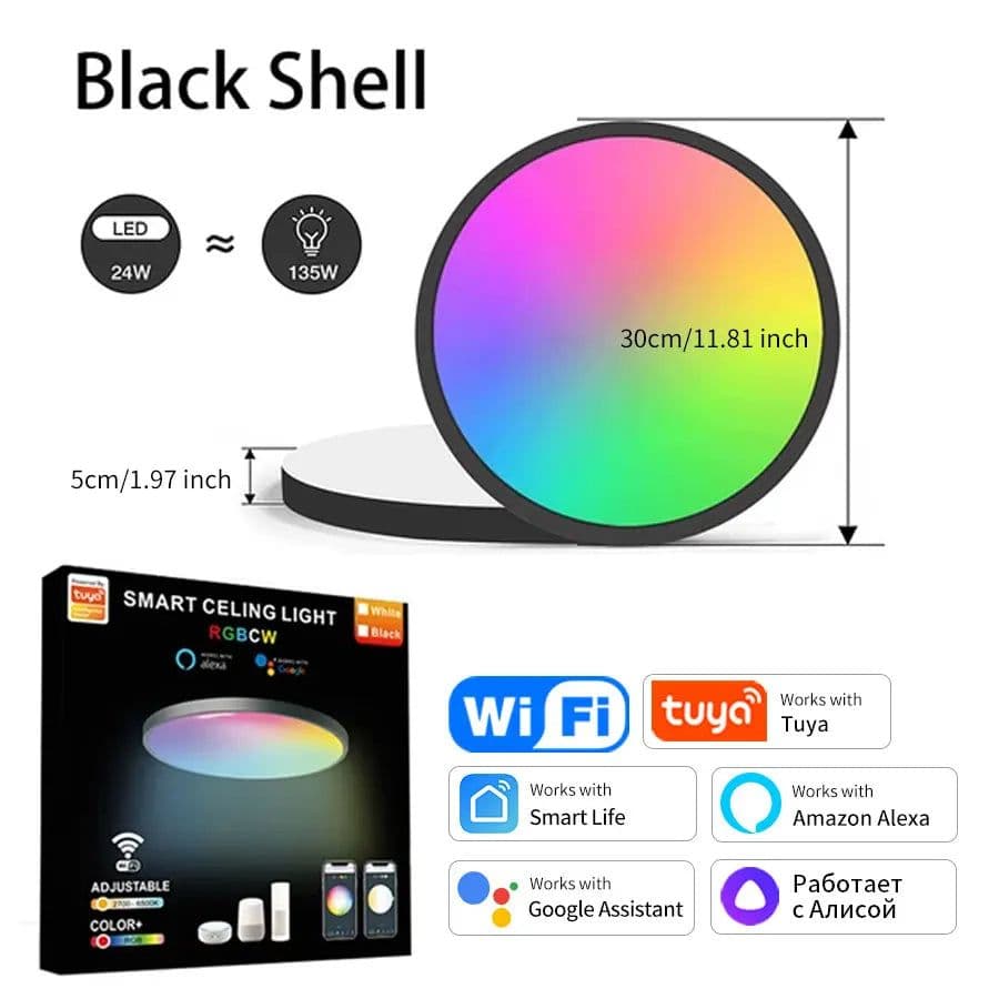 image-Tuya WiFi Smart LED Ceiling Light AC220V 24W RGB For Bedroom Living Room Home Decor Round Light Works With Alexa Google Home