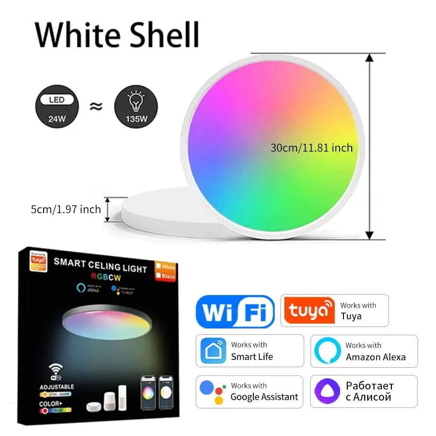 image-Tuya WiFi Smart LED Ceiling Light AC220V 24W RGB For Bedroom Living Room Home Decor Round Light Works With Alexa Google Home