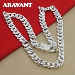image-Aravant 10MM Men Necklace Chain 925 Silver Necklaces Fashion Jewelry Accessories