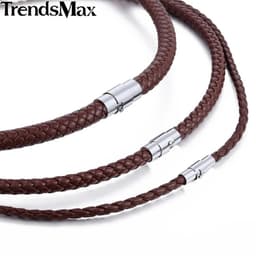 image-Man-made Leather Necklace Choker Black Brown Braided Rope Chain for Men Boy Male Jewelry Gifts collier homme Magnetic UNM27