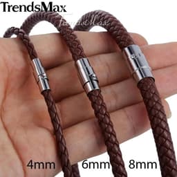 image-Man-made Leather Necklace Choker Black Brown Braided Rope Chain for Men Boy Male Jewelry Gifts collier homme Magnetic UNM27