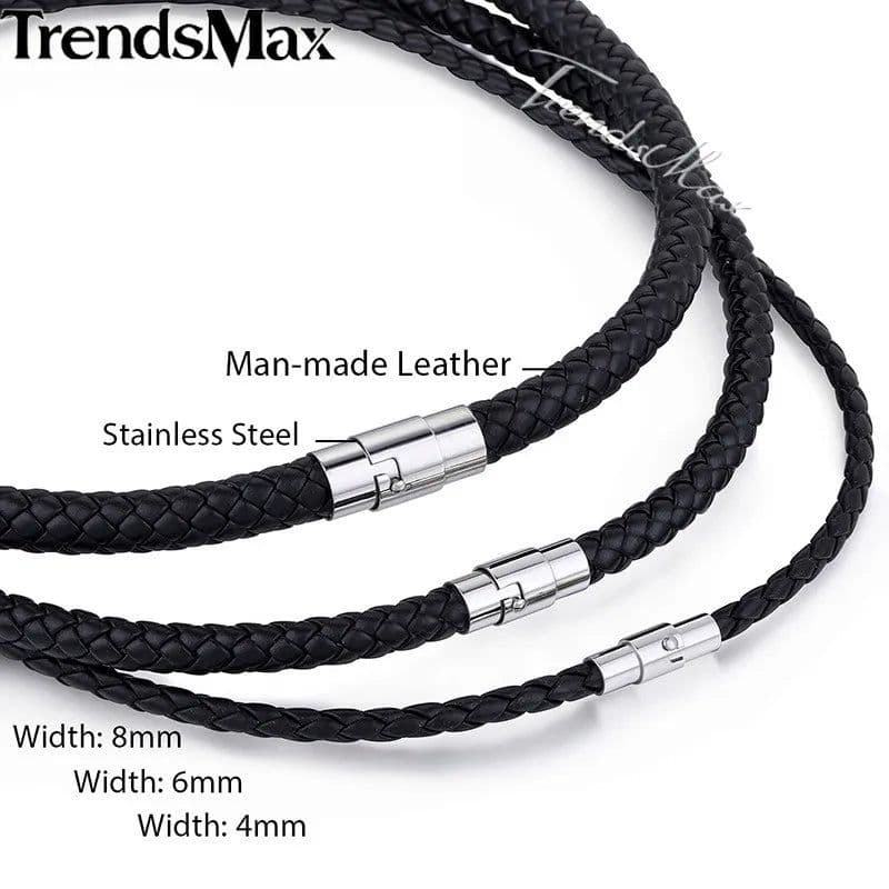 image-Man-made Leather Necklace Choker Black Brown Braided Rope Chain for Men Boy Male Jewelry Gifts collier homme Magnetic UNM27