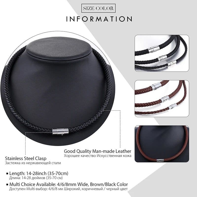 image-Man-made Leather Necklace Choker Black Brown Braided Rope Chain for Men Boy Male Jewelry Gifts collier homme Magnetic UNM27