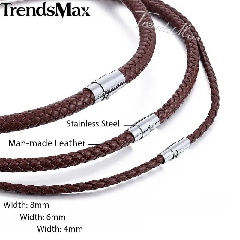 image-Man-made Leather Necklace Choker Black Brown Braided Rope Chain for Men Boy Male Jewelry Gifts collier homme Magnetic UNM27