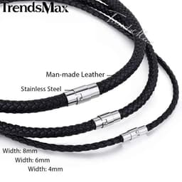 image-Man-made Leather Necklace Choker Black Brown Braided Rope Chain for Men Boy Male Jewelry Gifts collier homme Magnetic UNM27