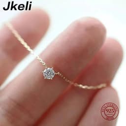 image-Jkeli 925 Sterling Silver 18k Gold Plated Necklace Single Sparkling Zircon Clavicle Chain for Women Wedding Jewelry collares