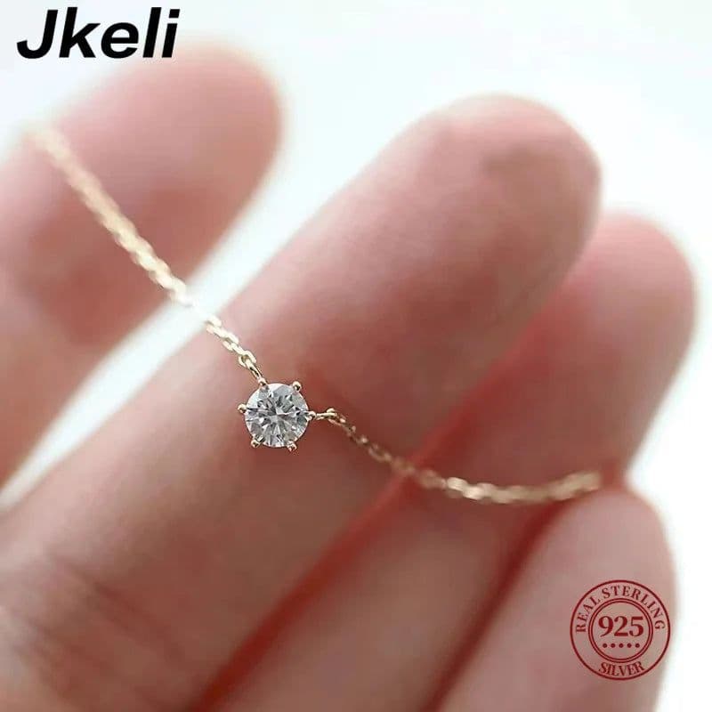 image-Jkeli 925 Sterling Silver 18k Gold Plated Necklace Single Sparkling Zircon Clavicle Chain for Women Wedding Jewelry collares