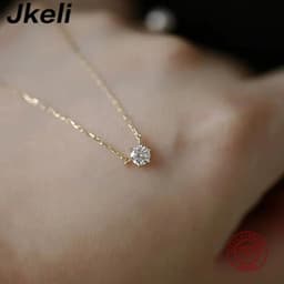 image-Jkeli 925 Sterling Silver 18k Gold Plated Necklace Single Sparkling Zircon Clavicle Chain for Women Wedding Jewelry collares