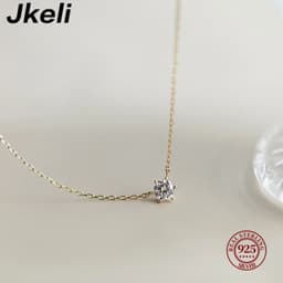 image-Jkeli 925 Sterling Silver 18k Gold Plated Necklace Single Sparkling Zircon Clavicle Chain for Women Wedding Jewelry collares