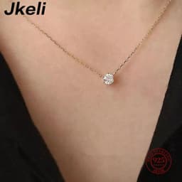 image-Jkeli 925 Sterling Silver 18k Gold Plated Necklace Single Sparkling Zircon Clavicle Chain for Women Wedding Jewelry collares