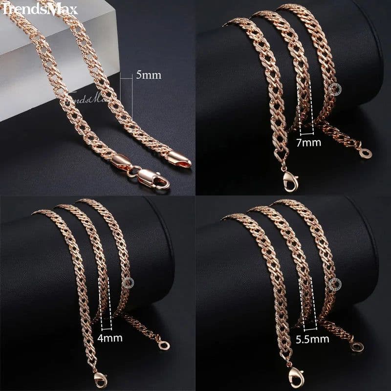 image-Trendsmax Necklaces for Women Men 585 Rose Gold Color Venitian Curb Link Chain Necklace 45cm 55cm 60cm Fashion Jewelry KGN453