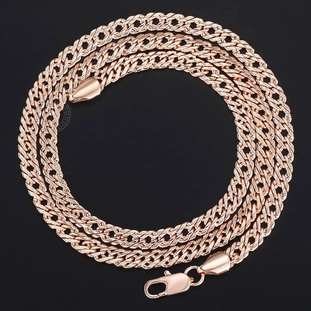 image-Trendsmax Necklaces for Women Men 585 Rose Gold Color Venitian Curb Link Chain Necklace 45cm 55cm 60cm Fashion Jewelry KGN453