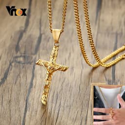 image-Vnox Cross Necklace for Men Women,Catholicism Jesus Pendant,Gold Color Stainless Steel Unisex Collar,Church Prayer Faith Jewelry