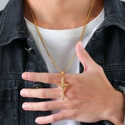 image-Vnox Cross Necklace for Men Women,Catholicism Jesus Pendant,Gold Color Stainless Steel Unisex Collar,Church Prayer Faith Jewelry