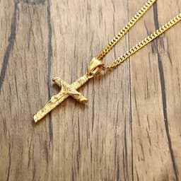 image-Vnox Cross Necklace for Men Women,Catholicism Jesus Pendant,Gold Color Stainless Steel Unisex Collar,Church Prayer Faith Jewelry