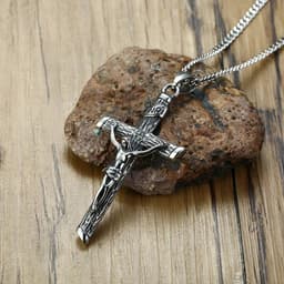 image-Vnox Cross Necklace for Men Women,Catholicism Jesus Pendant,Gold Color Stainless Steel Unisex Collar,Church Prayer Faith Jewelry