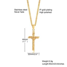 image-Vnox Cross Necklace for Men Women,Catholicism Jesus Pendant,Gold Color Stainless Steel Unisex Collar,Church Prayer Faith Jewelry