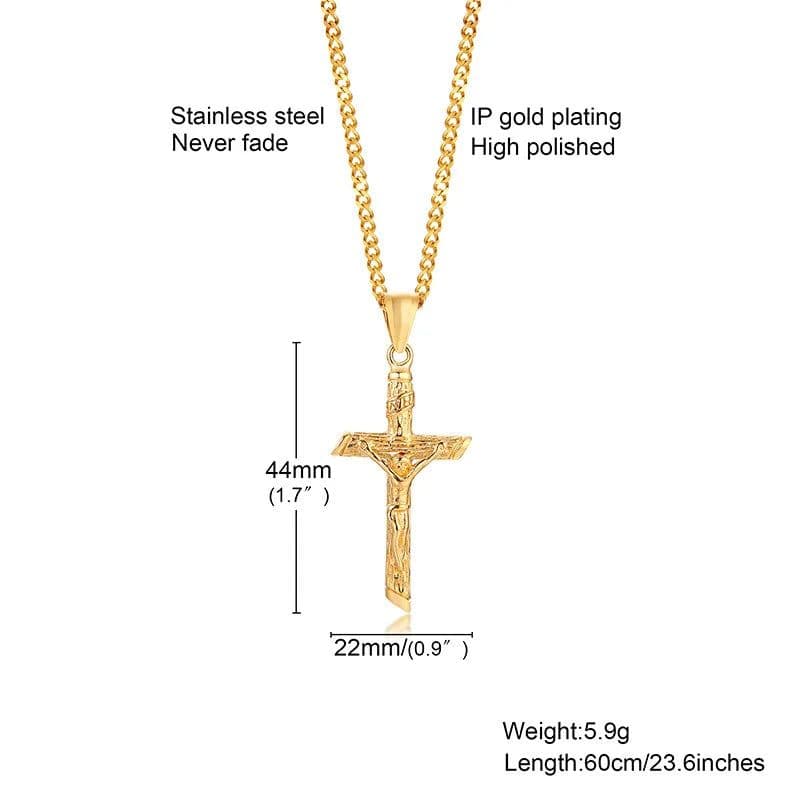image-Vnox Cross Necklace for Men Women,Catholicism Jesus Pendant,Gold Color Stainless Steel Unisex Collar,Church Prayer Faith Jewelry
