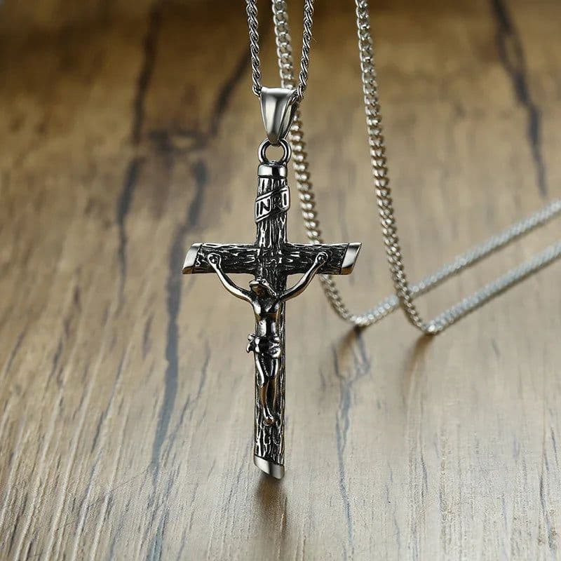 image-Vnox Cross Necklace for Men Women,Catholicism Jesus Pendant,Gold Color Stainless Steel Unisex Collar,Church Prayer Faith Jewelry
