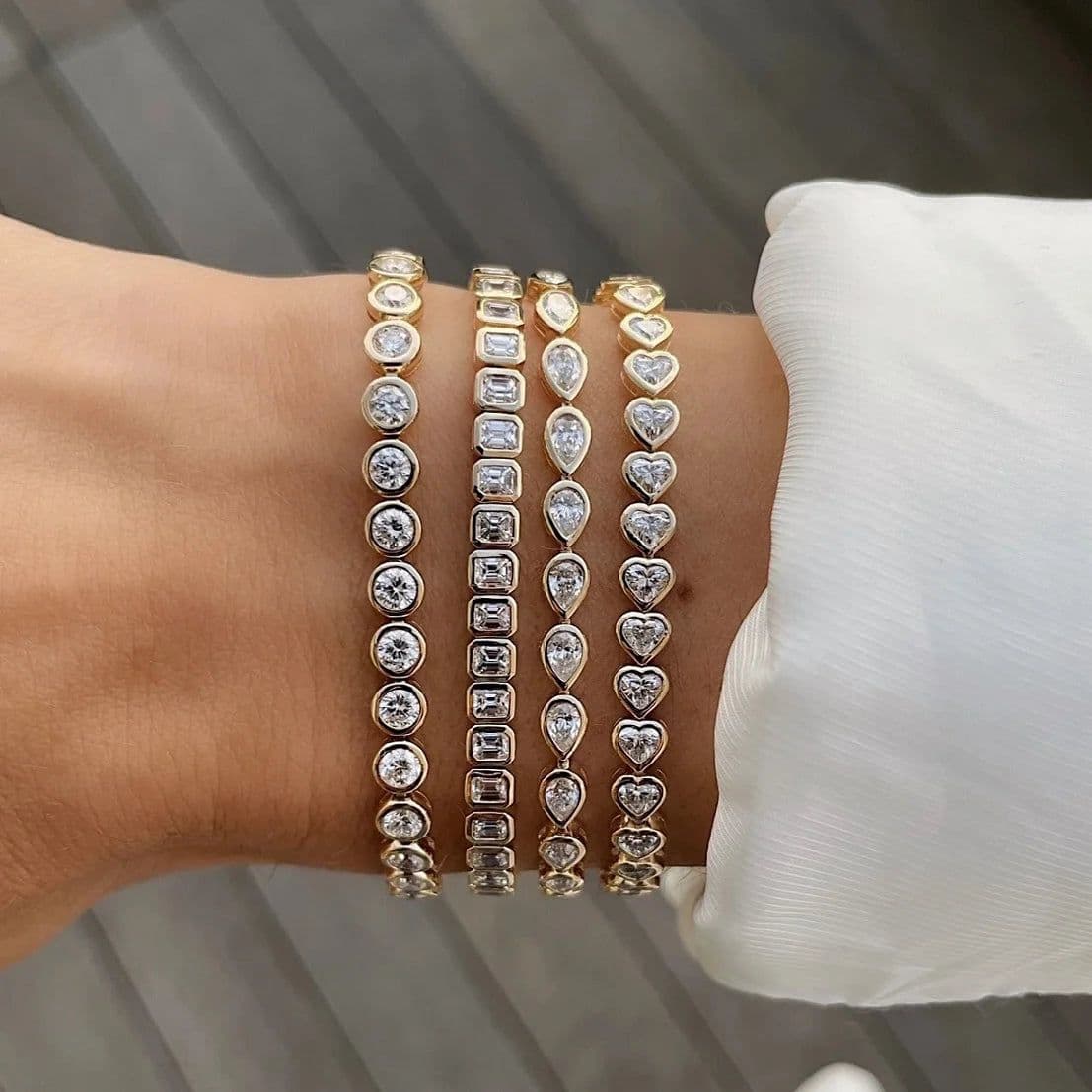 image-Various Shaped Geometric Bezel Cubic Zirconia 5A CZ Tennis Chain Bracelet Classic Fashion Women Jewelry