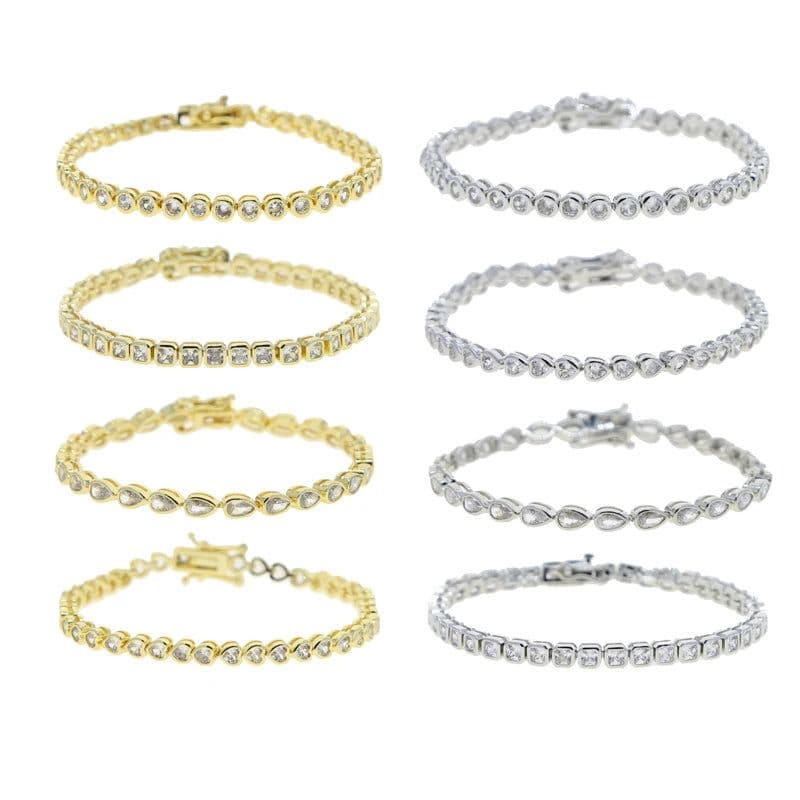 image-Various Shaped Geometric Bezel Cubic Zirconia 5A CZ Tennis Chain Bracelet Classic Fashion Women Jewelry