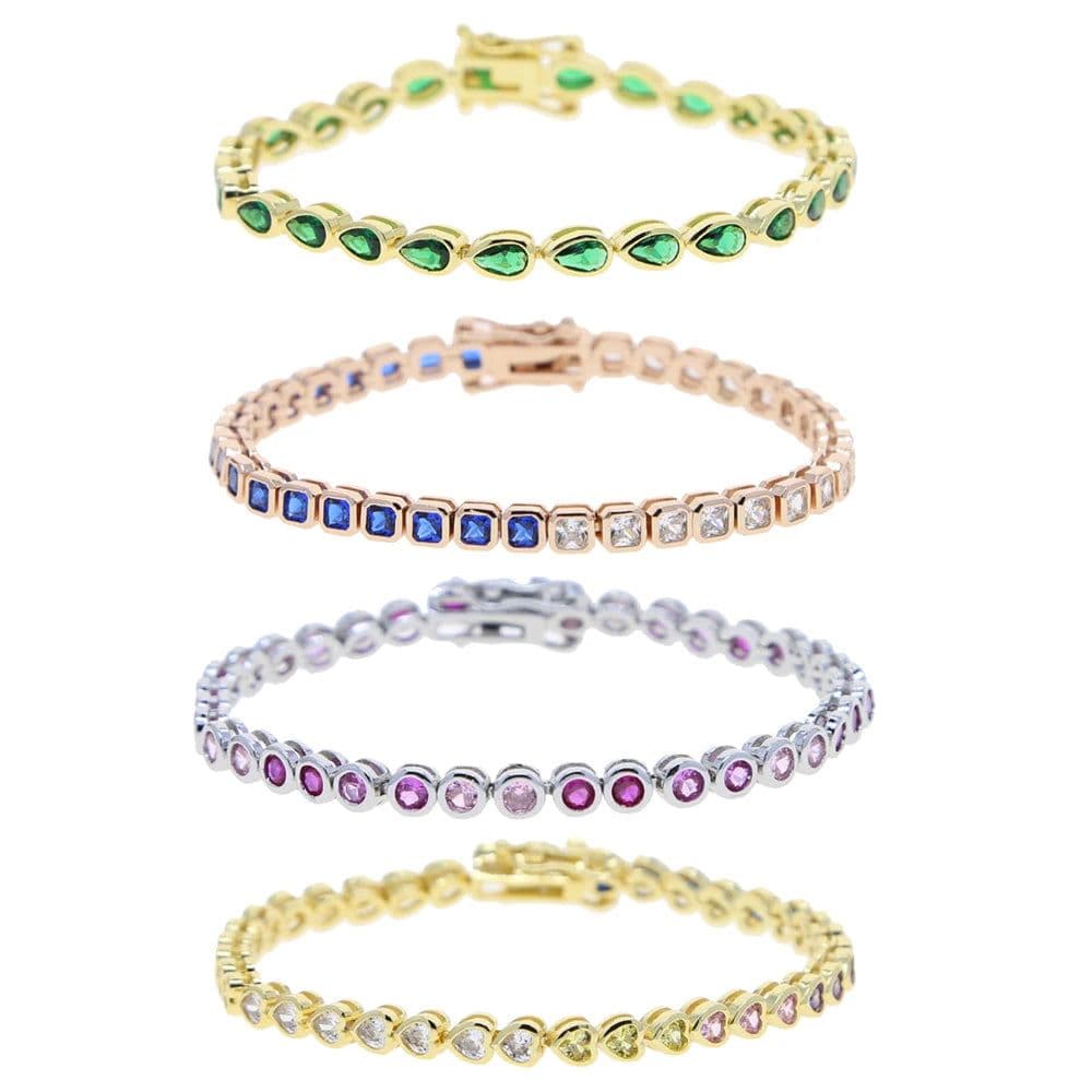 image-Various Shaped Geometric Bezel Cubic Zirconia 5A CZ Tennis Chain Bracelet Classic Fashion Women Jewelry