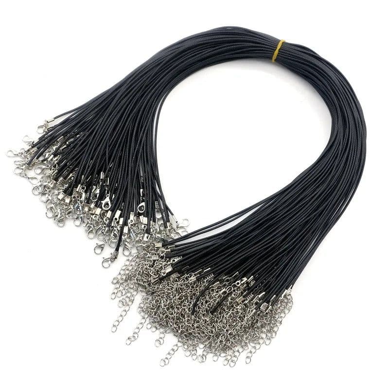 image-100pcs/Lot Bulk 1-2MM Black Wax Leather Snake Necklaces Cord String Rope Wire Extender Chain For Jewelry Making Wholesale