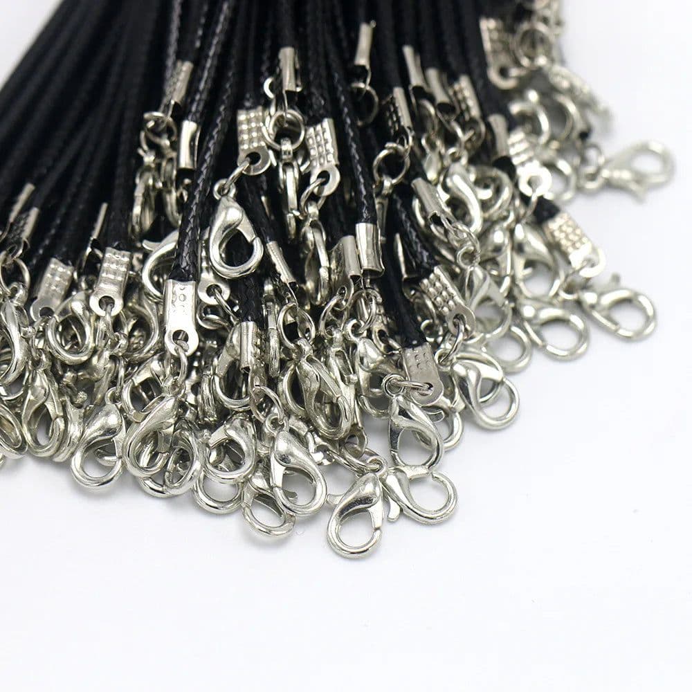 image-100pcs/Lot Bulk 1-2MM Black Wax Leather Snake Necklaces Cord String Rope Wire Extender Chain For Jewelry Making Wholesale
