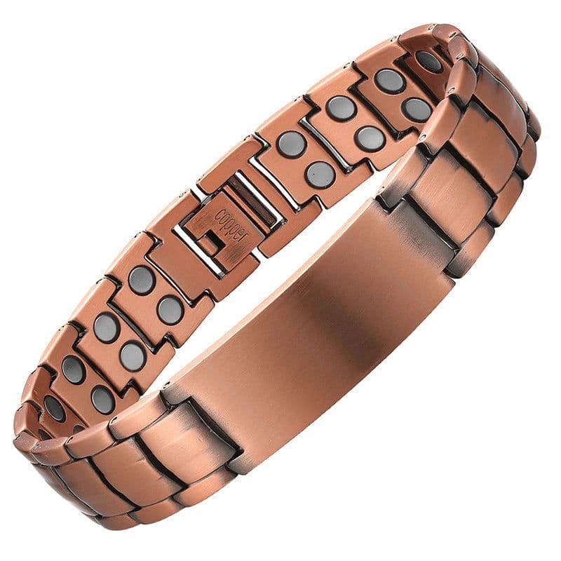 image-Copper Magnetic Bracelet Personalize ID Name Bracelets for Men Women Adjustable Wristband Bracelet Bangle Metal Jewelry Gift