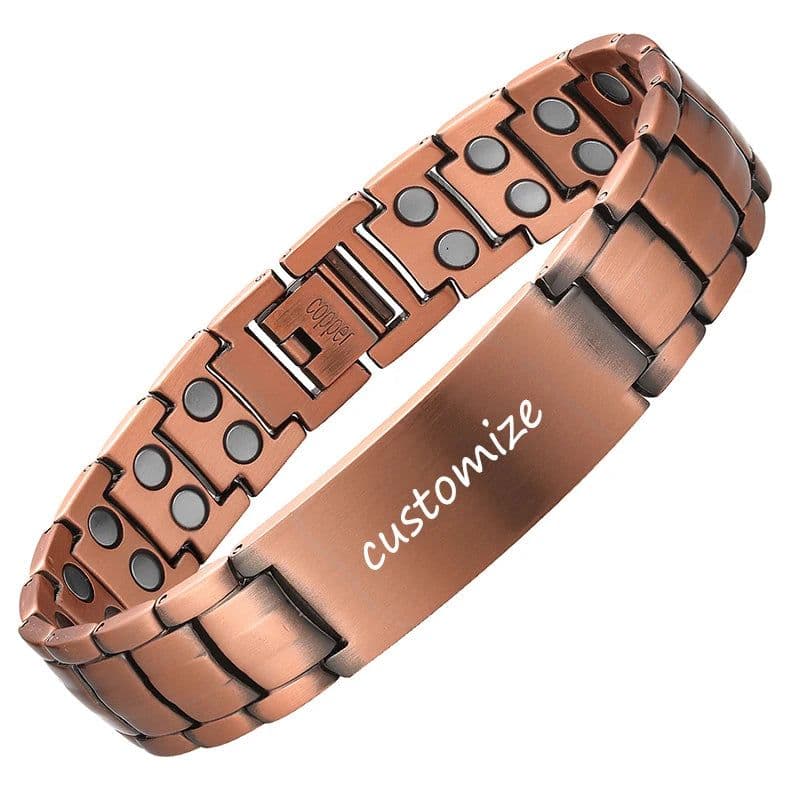 image-Copper Magnetic Bracelet Personalize ID Name Bracelets for Men Women Adjustable Wristband Bracelet Bangle Metal Jewelry Gift