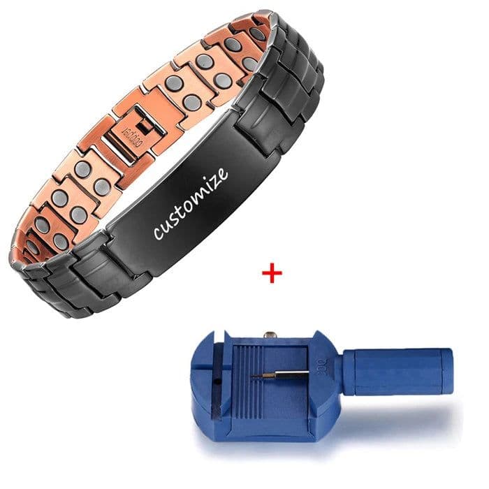 image-Copper Magnetic Bracelet Personalize ID Name Bracelets for Men Women Adjustable Wristband Bracelet Bangle Metal Jewelry Gift