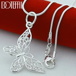 image-DOTEFFIL 925 Sterling Silver Butterfly Pendant Necklace 18/20/22/24/28/30 inch Snake Chain For Women Wedding Engagement Jewelry
