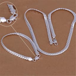image-925 Sterling Silver Christmas Gifts European Style 6MM Flat Chain Necklace Bracelets Fashion for Man Women Jewelry Sets S085