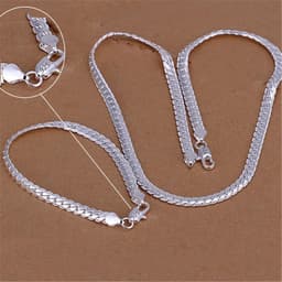 image-925 Sterling Silver Christmas Gifts European Style 6MM Flat Chain Necklace Bracelets Fashion for Man Women Jewelry Sets S085