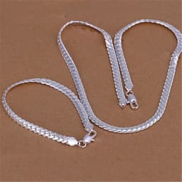 image-925 Sterling Silver Christmas Gifts European Style 6MM Flat Chain Necklace Bracelets Fashion for Man Women Jewelry Sets S085