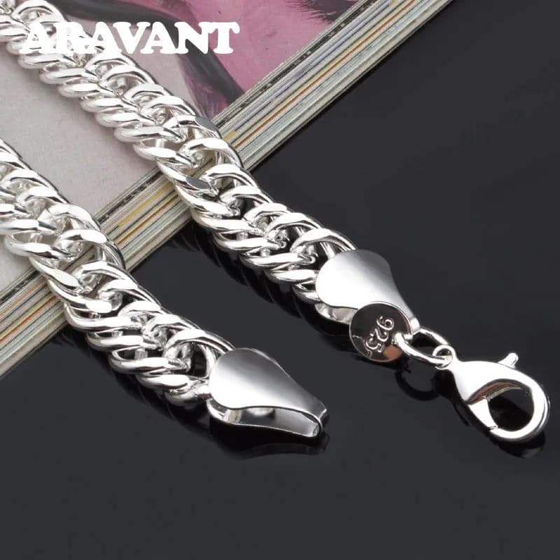 image-Aravant 925 Silver 10MM Link Chain Necklace For Men Women Fashion Jewelry Gifts