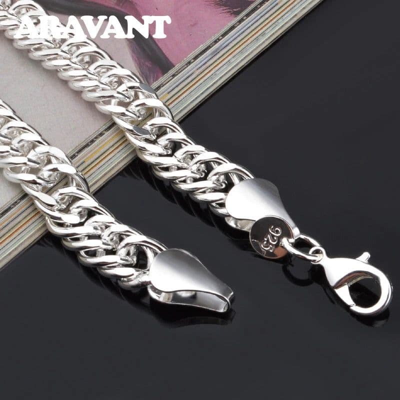 image-Aravant 925 Silver 10MM Link Chain Necklace For Men Women Fashion Jewelry Gifts