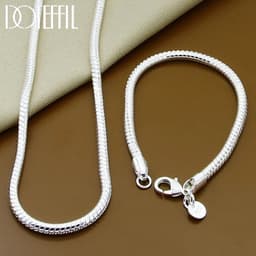 image-DOTEFFIL 925 Sterling Silver 16/18/20/22/24/26/30 Inch Snake Chain Bracelet Necklace Sets For Women Man Fashion Charm Jewelry