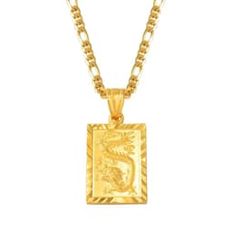 image-Anniyo Auspicious Dragon Pendant Necklace for Women Men Jewelry Chinese"FU" Blessing Wealth Auspiciousness Longevity #006809